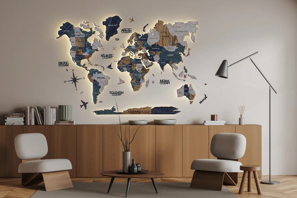 Wall with wooden map — after