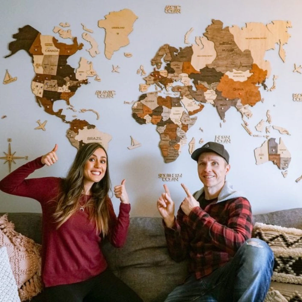 Wooden world map on a wall