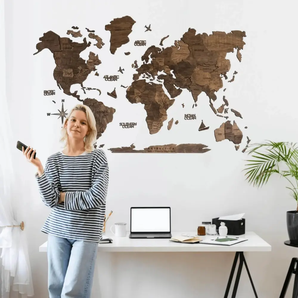 Wooden map with pins and details